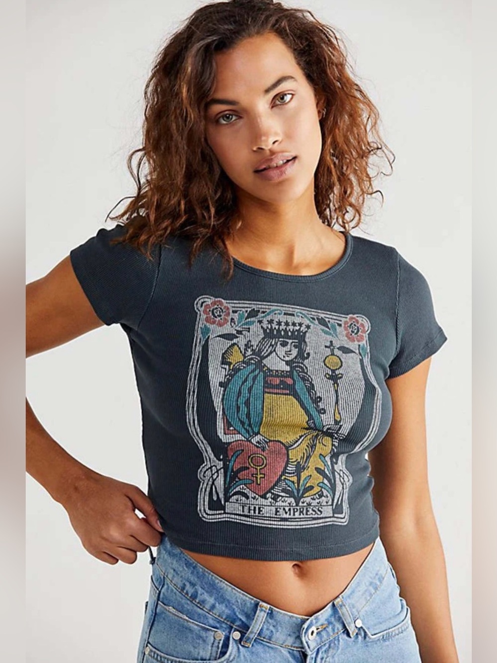 Daydreamer x Free People Empress Ribbed Baby Tee Black L